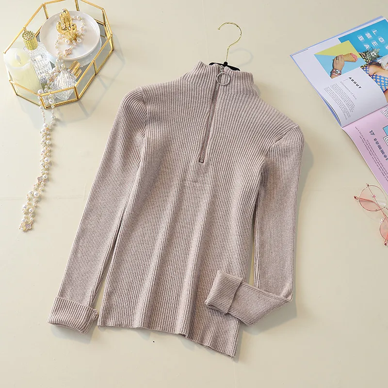 2019 Trend Knitted Sweater Women Zipper Turtleneck Long Sleeve Slim Women Pullover Sweater Autumn Winter Warm Female Jumpers (39)