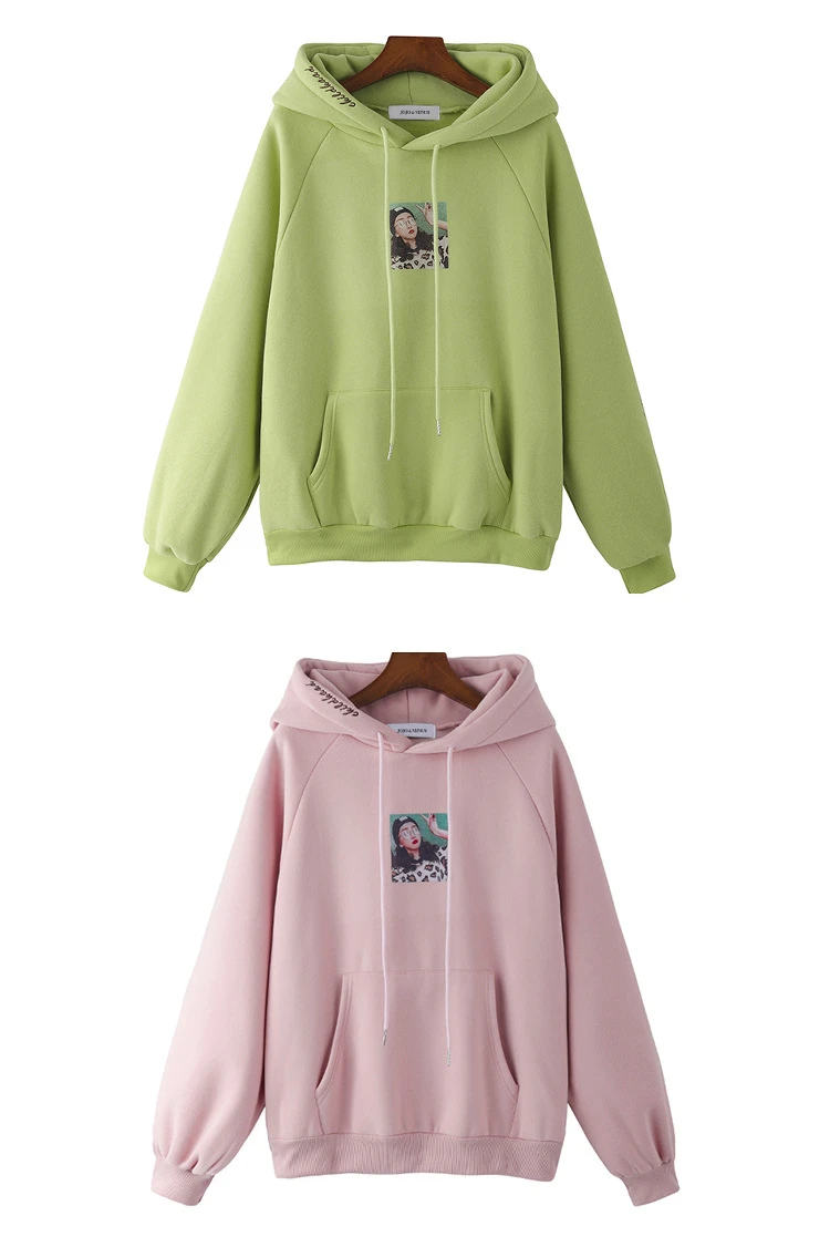 Merry Pretty женские толстовки Harajuku с мультяшным принтом, зимние теплые толстовки на шнурке, плотные пуловеры с карманами и капюшоном, спортивный костюм