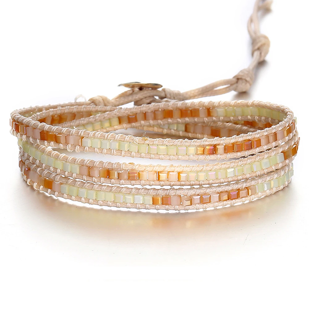 Boho Винтажный Регулируемый многослойный браслет браслеты для женщин Красный Кристалл Плетеный Веревка Ювелирные изделия с бриллиантами