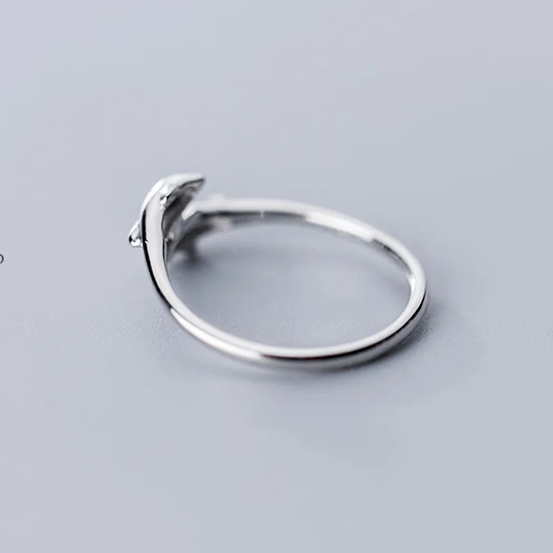 925 Sterling Silver Dolphin Opening Ring For Fashion Women Fine Jewelry Minimalist Accessories Gift