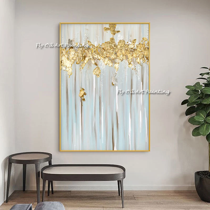 

Абстрактная 100% ручная работа, лист из золотой фольги пейзаж, картина маслом, растение, пейзаж, красивые картины, подарок для украшения дома, крыльца