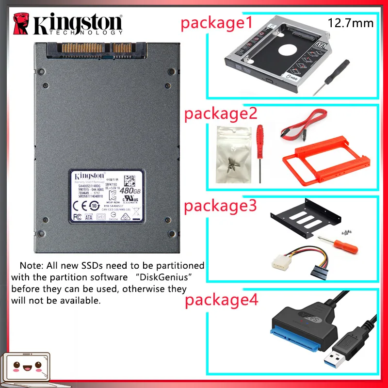 Твердотельный накопитель Kingston 480 ГБ SATS 3 2 5 дюйма с HDD Caddy/Optibay или адаптером для ПК и