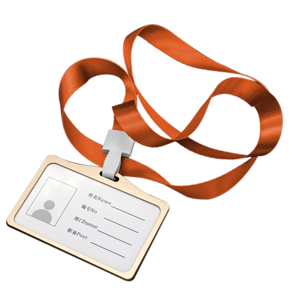 

Business Work Card Badge Holder with Lanyard Horizontal Transverse Aluminum Alloy ID Name Card Organizer