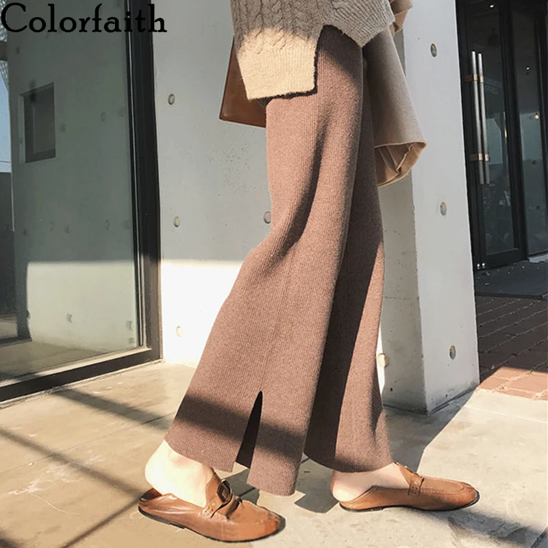 Colorfaith 2019 осень зима женские брюки Широкие брюки Высокая талия эластичная талия Свободные трикотажные корейский стиль повседневные брюки