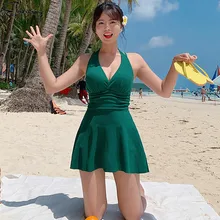 Цельный купальный костюм с пуш-ап, женская летняя сексуальная одноцветная юбка для плавания, новинка, пляжная одежда, бандажный купальный костюм с глубоким v-образным вырезом