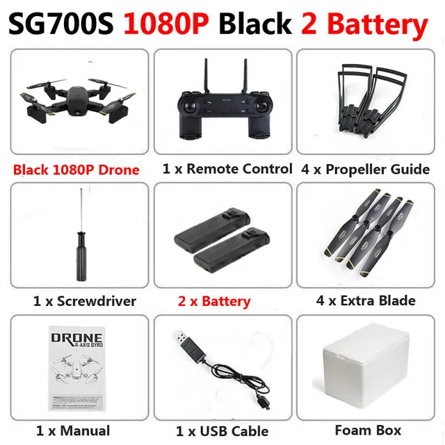 Хит! SG700-S складной Дрон с двойной камерой 1080P 720P 4K WiFi FPV широкоугольный оптический поток RC Квадрокоптер вертолет - Цвет: Black 1080P 2b Foam