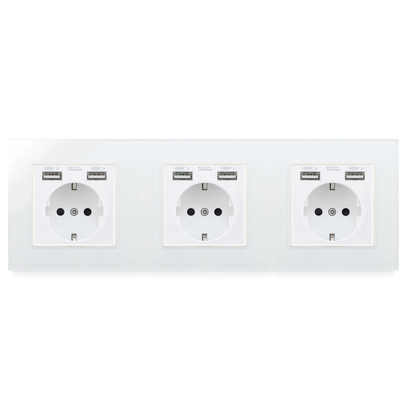 Atlectric EU Standard Plug Socket Dual USB Port Wall Power Socket Glass Panel Double Triple Quadruple Socket Electrical Outlet - Тип: Triple socket