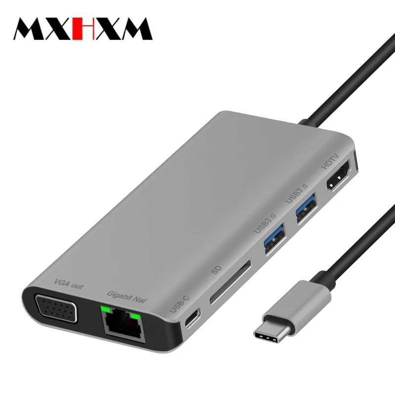 USB-C к HDMI VGA концентратор сетевая карта 7в1 док-станция TYPE-C к SDTF Многофункциональный кард-ридер