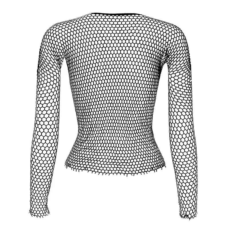 Sexy Cosplay Costumes Lingerie Women Club Party Tops Gothic Hollow Out Mesh Fishnet Tanks Long Sleeve Underwear Black Shirts