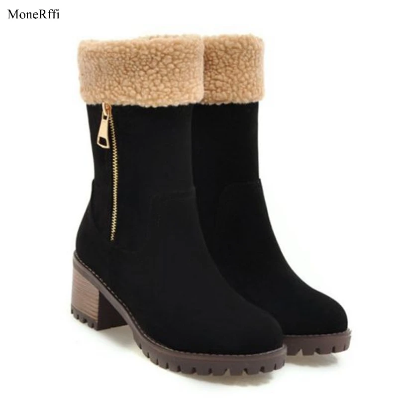 2019 New Warm Fur Ankle Snow Boots Winter Casual Shoes Boot High Heels Female Fashion Plus Size | Обувь