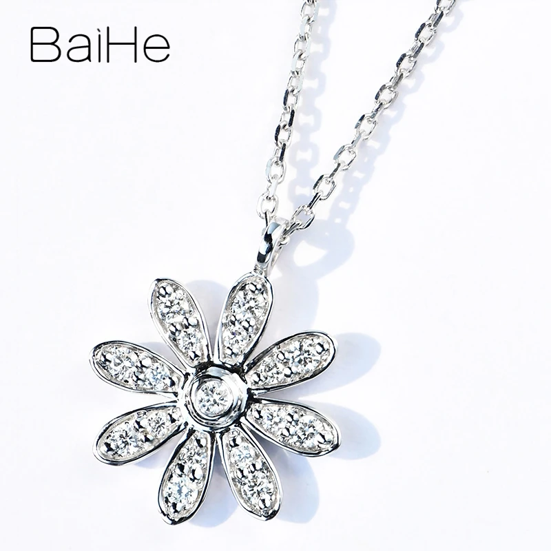 BAIHE Solid 18K Белое Золото 0.20ct Сертифицированный круглый полный огранки натуральные бриллианты украшения для помолвки Подарочные ожерелья