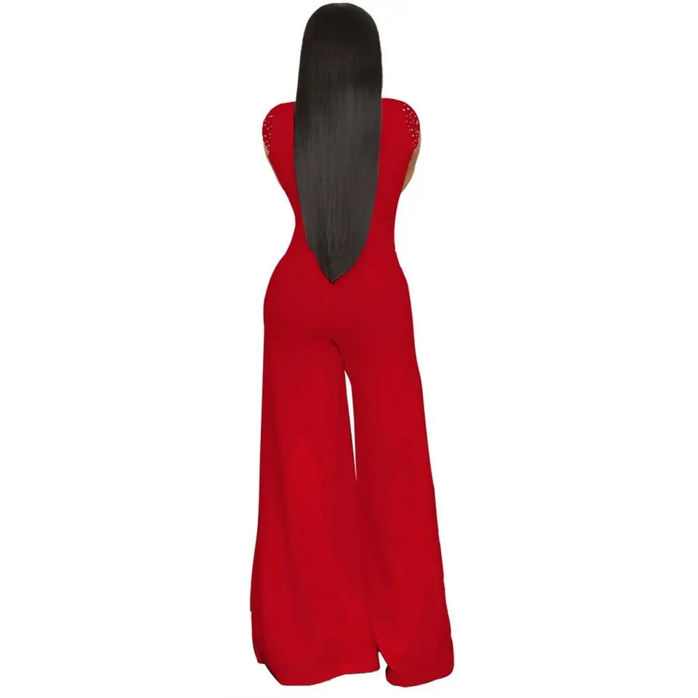 Lemon Gina new Sexy Deep V-Neck Short Sleeve Wide Leg High Waist Sash Bodysuit jumpsuit YM-8429