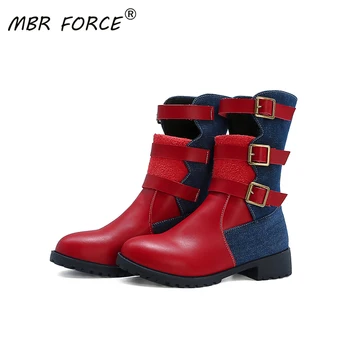 

MBR FORCE 2020 ladies new round toe winter shoes flat bottom high quality PU leather boots non-slip rubber sole red ankle boots