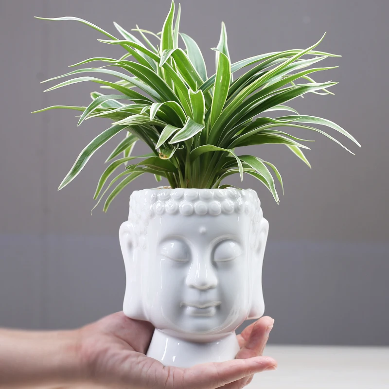 Buddha Head Planter ornament White Zen Ceramic Flower Pot For Succulents Plants Buddha Face Statue Fengshui Home Decoration