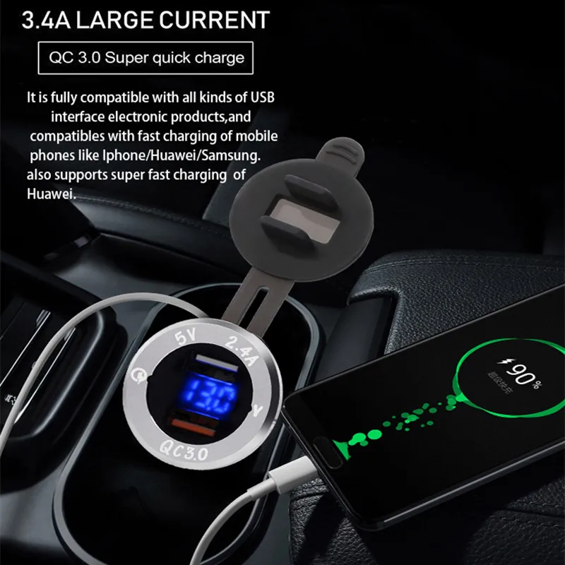 12/24V розетка для автомобильного прикуривателя Разветвитель QC 3,0 Dual USB быстрой Зарядное устройство Мощность разъем адаптера