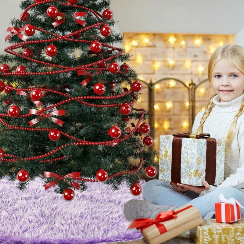 Long Plush Christmas Tree Skirt With Invisible Nylon Clasp Xmas Tree Decorative Mat Holiday Home Decor Supplies