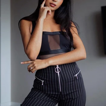 

2020 Summer Women Mesh Sexy Bodysuit Autumn Fashion Casual Hollow Out Strap Bodycon Black Party Club Bodysuit Body For Women