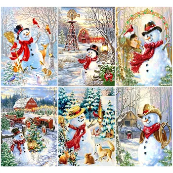 

HUACAN Full Drill Square Diamond Painting Snowman Mosaic Christmas Embroidery Cross Stitch Decorations For Home