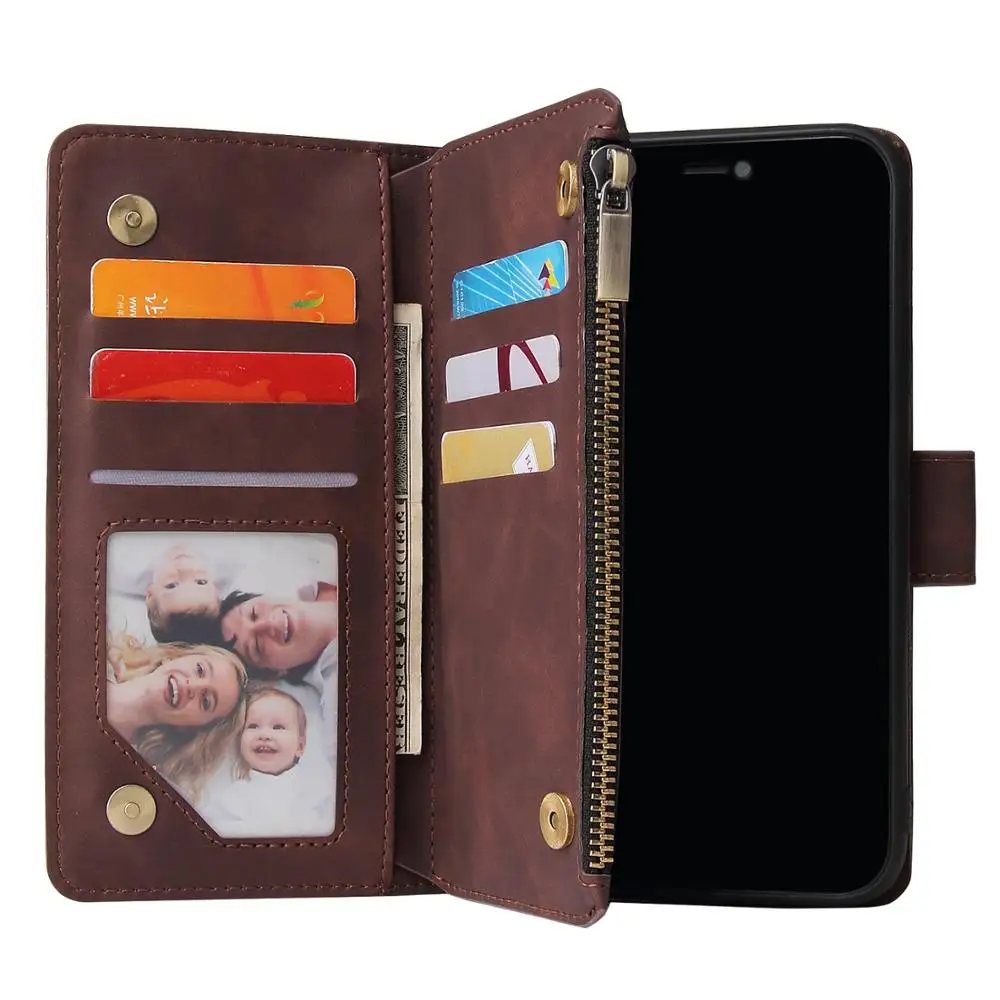  For iPhone 11 Pro Max 6 6S 7 8 Plus X XS XR Max Case Zipper Wallet Leather Case Card Slot Flip Stan