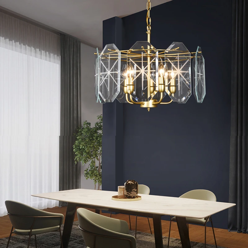 Postmodern luxury glass Pendant lights home villa living room atmosphere Pendant lights American metal dining room lamp