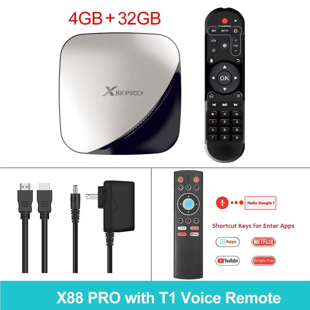 X88 Pro Android 9,0 Smart tv Box RK3318 1080P 4K 4G 32G Google Play YouTube Netflix 4G 32G двойной Wifi медиаплеер - Цвет: 4GB 32GB T1 RC