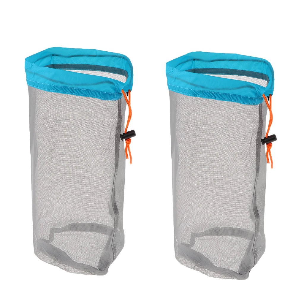 LGrün 2 Stück Ultra-Light Mesh Stuff Sack Aufbewahrungsbeutel Drawstring Mesh Bag für Camping Reisen Wandern Outdoor Sports