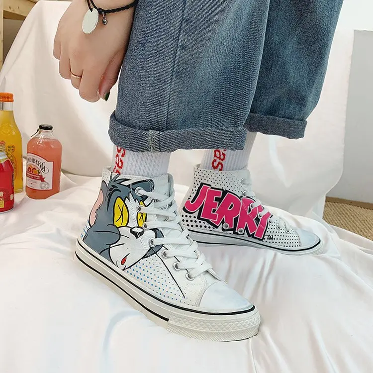 

2019 Canvas Shoes WOMEN'S Shoes Korean-style Versatile Trend Summer Breathable Cool Hand-Painted Cat And Mouse Student Board