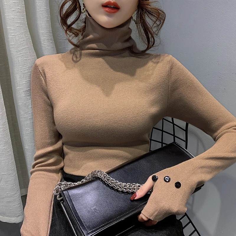 [EWQ] 2020 Spring Autumn Full Sleeve Turtleneck Pullovers Kinis Korea Style Loose Women Tight Sweater 5 color QZ345 | Женская одежда