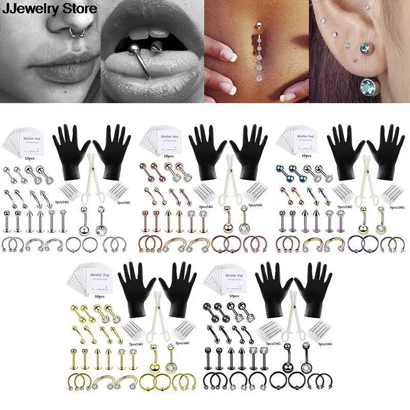 42pcs/Set Professional Body Piercing Tool Kit Ear Nose Navel Nipple