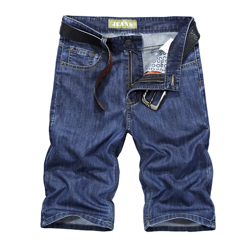 

2020 Summer Men Shorts Cotton Denim Knee Length Straight Solid Mid Waist Regular Cargo Casual Shorts Men