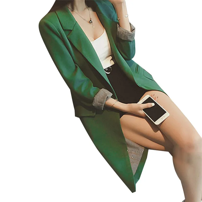 Single Button Spring Autumn Slim Women Long Blazer Suit Jacket Coat Solid Gray Green Black 3XL Plus Size - 4.00013E+12 Single Button Spring Autumn Slim Women Long Blazer Suit Jacket Coat Solid Gray Green Black 3XL Plus Size - 4.00013E+12
