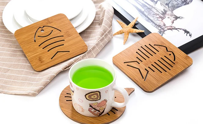 1 шт. деревянный мультяшный ажурный квадратный коврик для чаепития чая кофе
