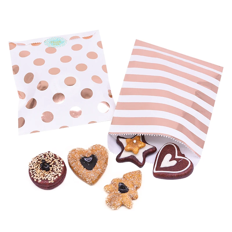 

25/50pcs Paper Bags Foil Rose Gold Star Polka Wavy Stripe Snack Candy Bag for Wedding Kids Birthday Cookie Gift Packaging Supply