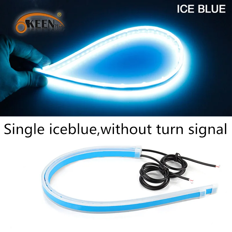 single iceblue OKEEN 28 пар 60 см Гибкие светодиодные дневные ходовые огни для полоска-Фара дневного света с желтым последовательный сигнал поворота лампы 12 В - Цвет: single iceblue