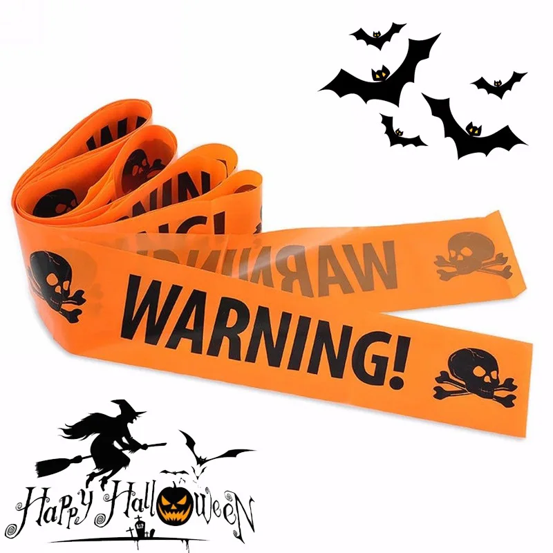 

Halloween Warning Tape Signs Halloween Props Window Prop Party Danger Warning line 580x8.5cm Halloween Decoration Witch Balloons