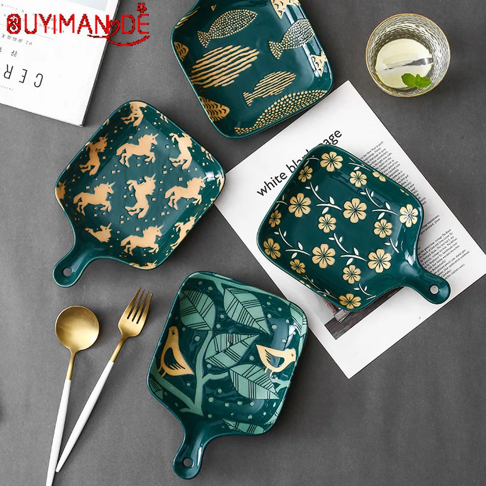 Ручка противня Nordic ins творческий бытовой керамическая тарелка выпечки тарелка для риса чистый красный темно зеленый подглазурного цветное блюдо|Принадлежности для выпечки| | АлиЭкспресс - OUYIMANDE Bao Store: стильная посуда в ассортименте