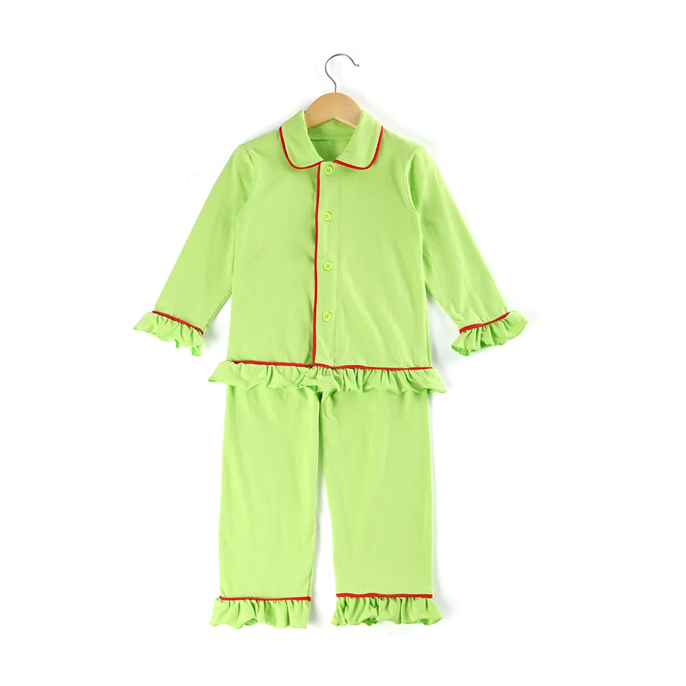 girls lime Пижамы для девочек и мальчиков милая детская одежда однотонный хлопковый детский пижамный комплект с оборками для малышей, одежда для сна для детей от 12 месяцев до 8 лет - Цвет: girls lime