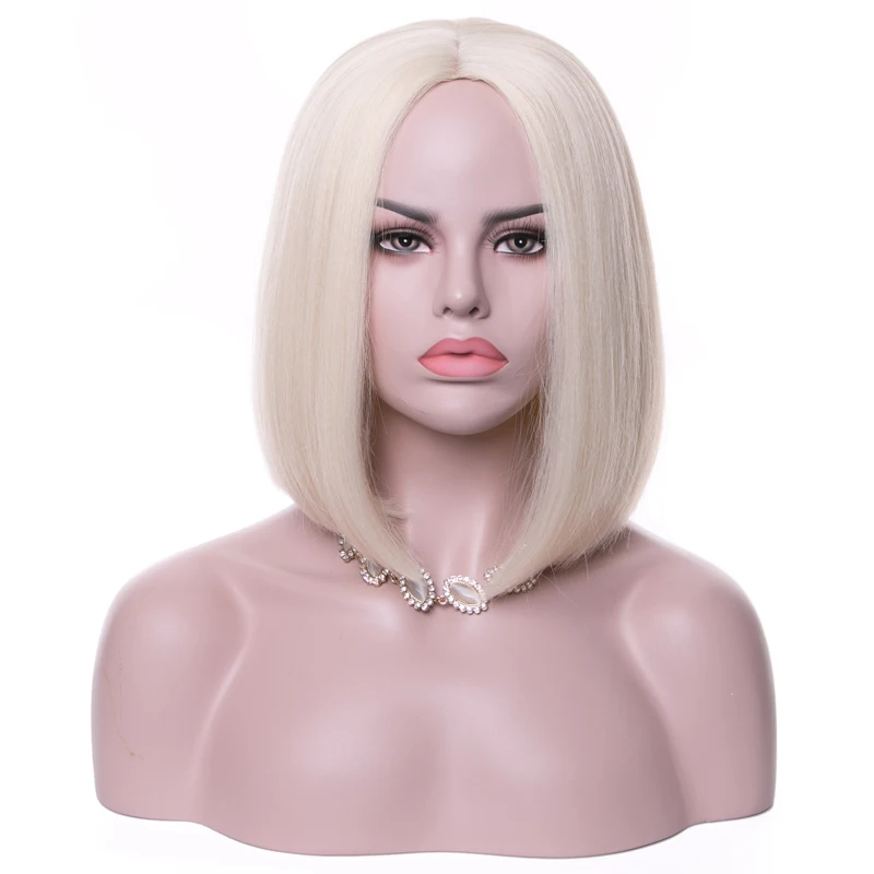 

13 Inches Blond Synthetic wigs Middle Part Straight Short Bob Wigs For Women Daily Use Lolita Wigs high temperature fiber