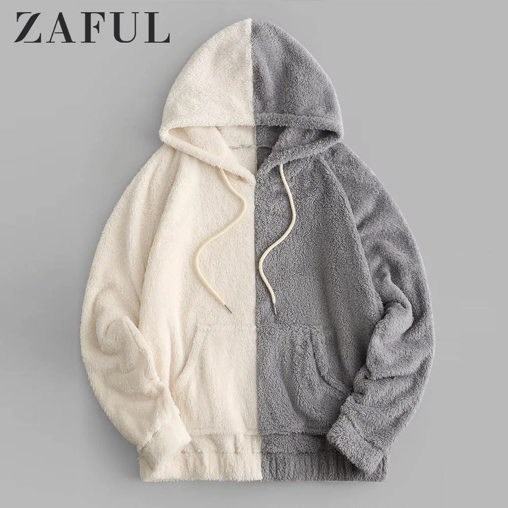 ZAFUL мужская толстовка с цветным блокированием передний карман пушистая