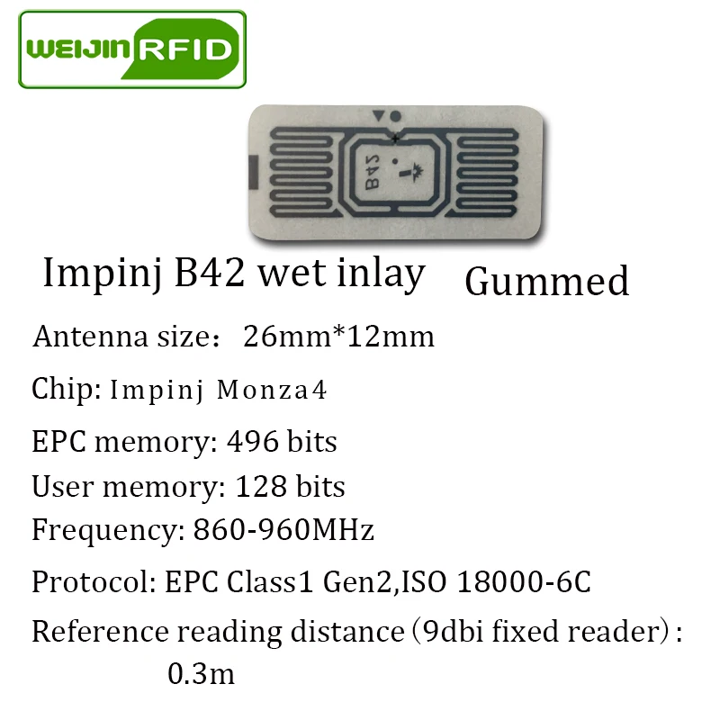 Rfid-теги UHF стикер Impinj B42 влажная инкрустация 915mhz868mhz 860-960MHZ EPC 6C 50 шт. клей пассивный RFID этикетка