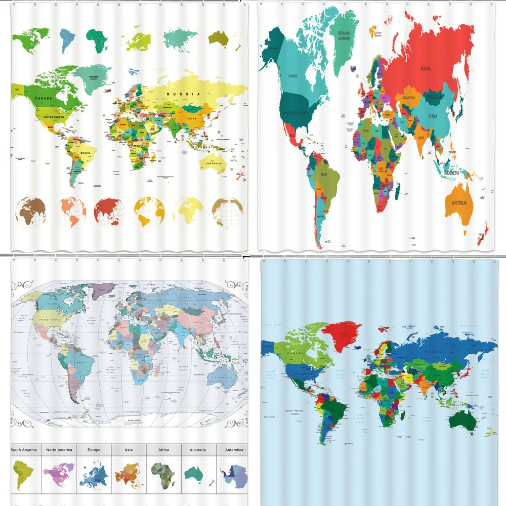 

World Map Shower Curtain Waterproof Bathroom screen Bath Curtains Polyester Cloth 180X200CM child Shower curtain Home Decor