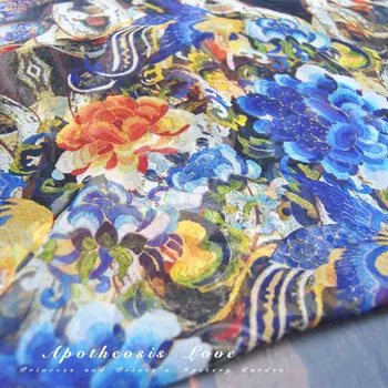

LEO&LIN Court Porcelain Blue Flower 100% Silk Georgette Chiffon Spring and Summer Skirt Scarf Fabric DIY Patchwork Tissue