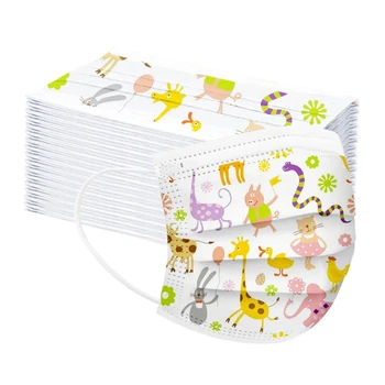 

50pcs Children Kids Face Mask Camouflage Animals 3-Ply Disposable Mouth Masks Earloop Anti Haze Outdoor Party Supplies