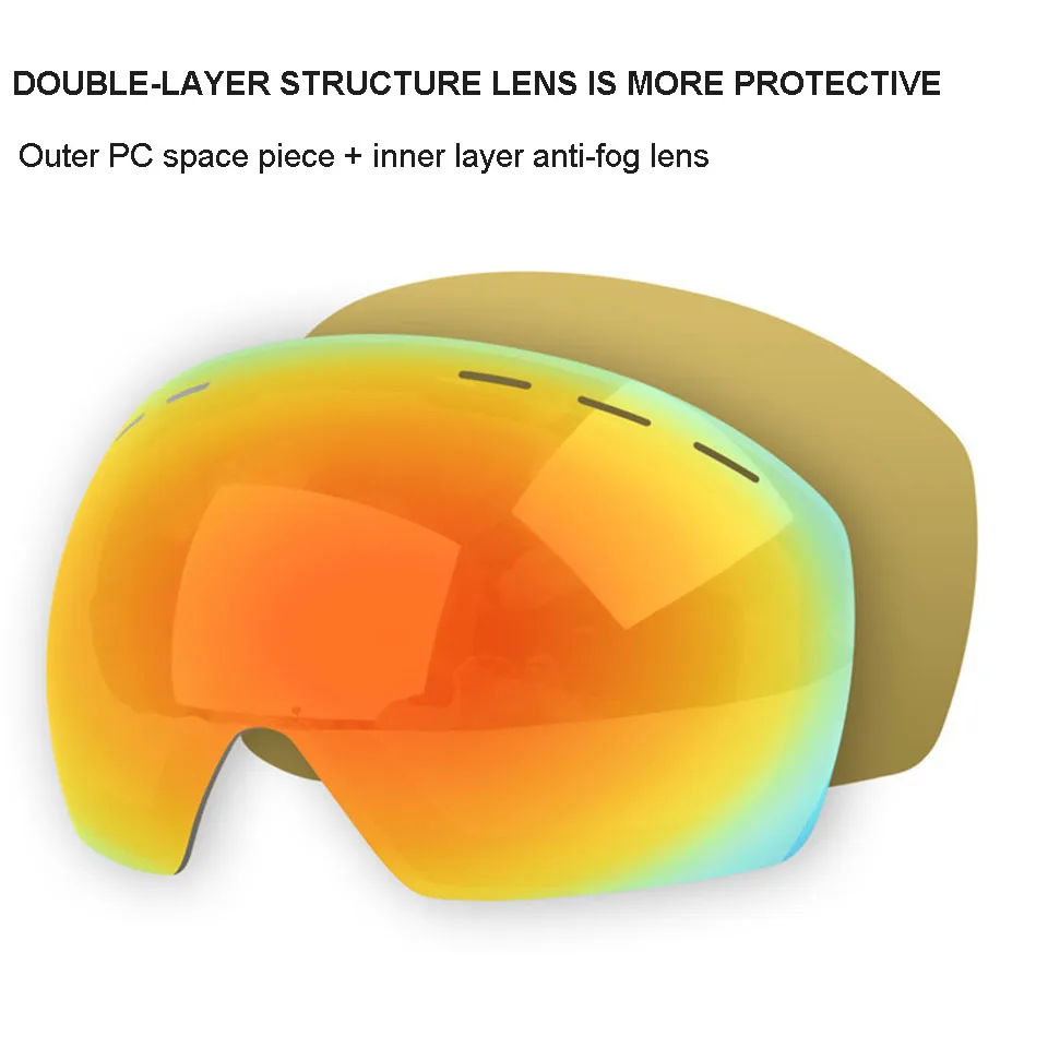 Snow Snowboard Glasses Anti-Fog Spherical Lens Big Ski Goggles for Men Women Youth Skiing Eyewear Helmet UV400 Protection