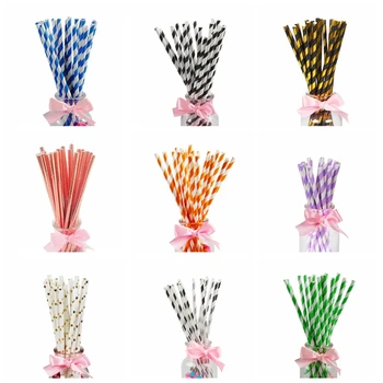 

25pcs Pink Striped Wave Solid Color Creative Paper Straw Disposable Degradable Paper Straw Birthday Wedding Party Baby Tableware