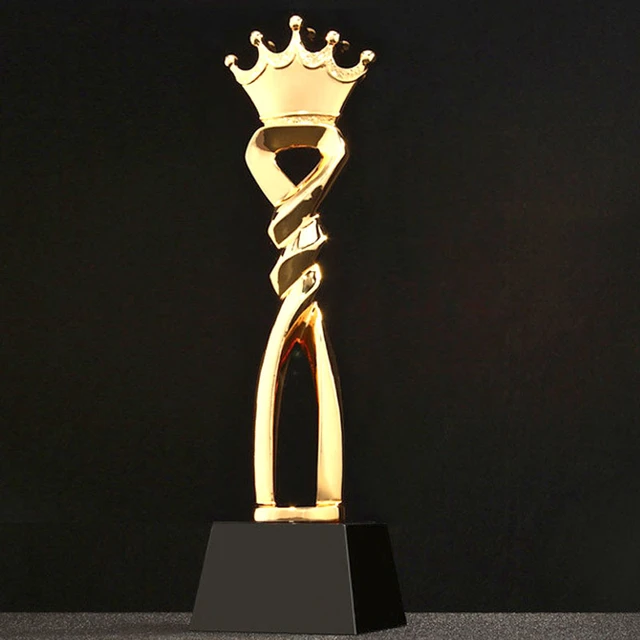 Trofeo de copa de oro de la corona premios trofeo personalizado con grabado  en base contemporánea