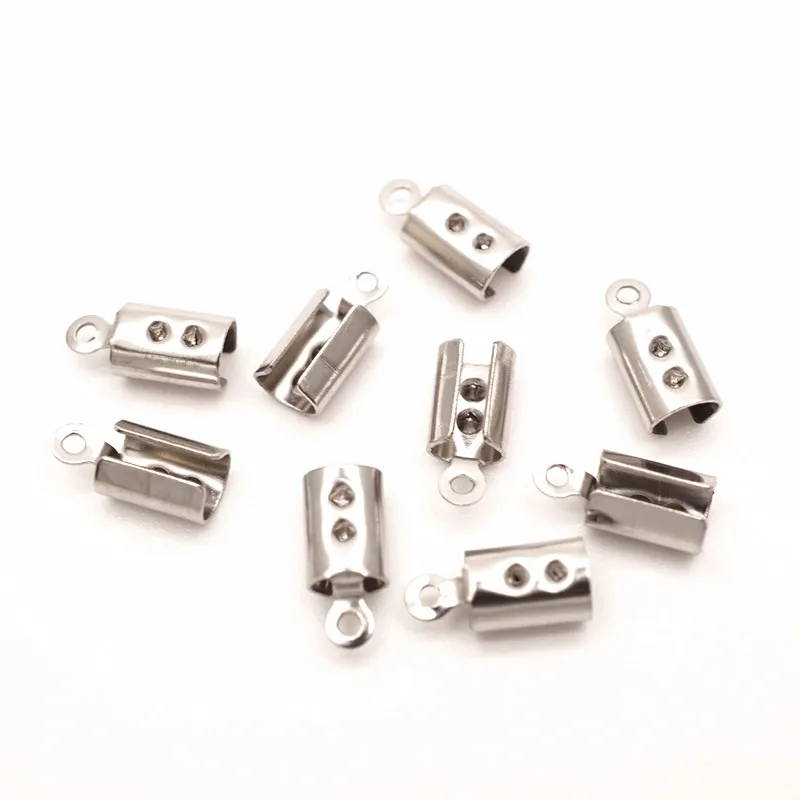 100 шт./лот 304 обжимные концы для шнура из нержавеющей стали Концевики кожаных