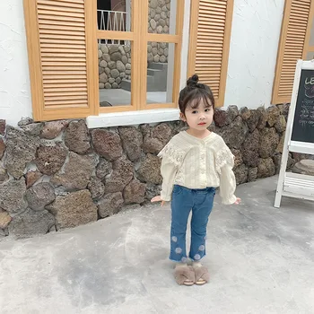 

2019 Autumn New Arrival Korean style cotton long sleeve all-match princess lace flowers shirt for cute sweet baby girls