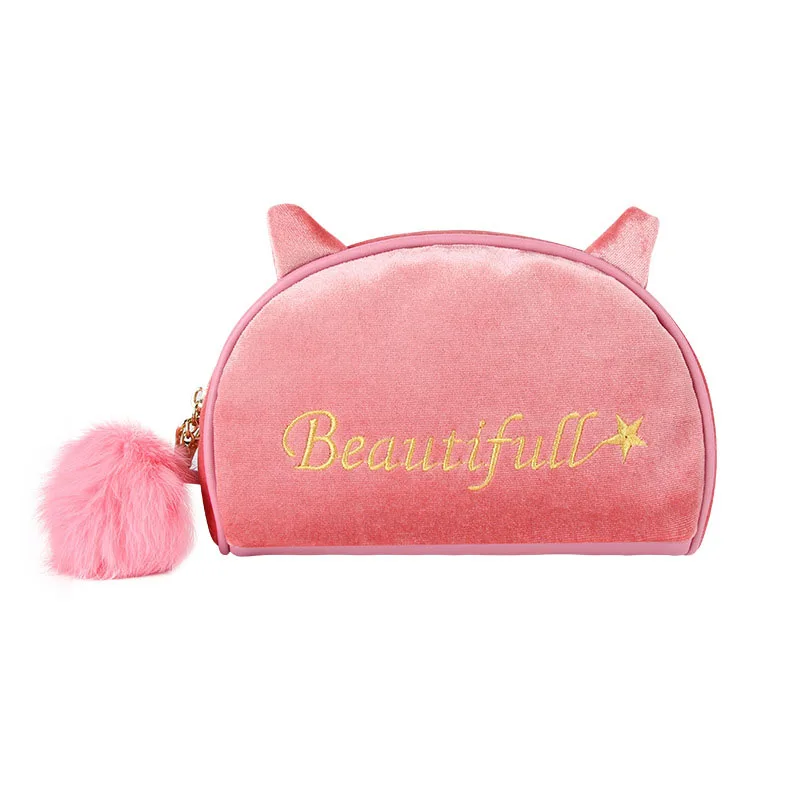 

YiCleaner Velvet Cosmetic Bag Women Makeup Cosmetic Bag Cute Cat ear Zipper Handbag Pouch Storage Organizer