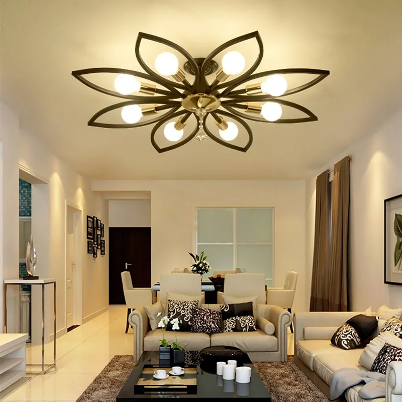 

Modern Simple Ironwork Art Restaurant Household Living Room Lights Nordic Personality Creative E27 Bedroom Ceiling Lamp Lighting